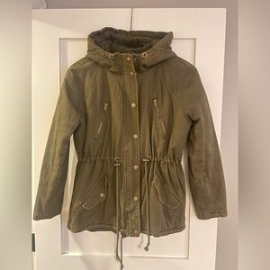 Garage cocoon utility jacket, hooded, army green, small